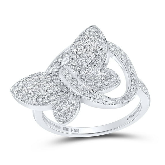 STERLING SILVER ROUND DIAMOND BUTTERFLY RING 1/2 CTTW