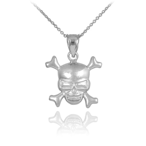 STERLING SILVER SKULL AND BONES PENDANT NECKLACE : Pendant with 16" chain
