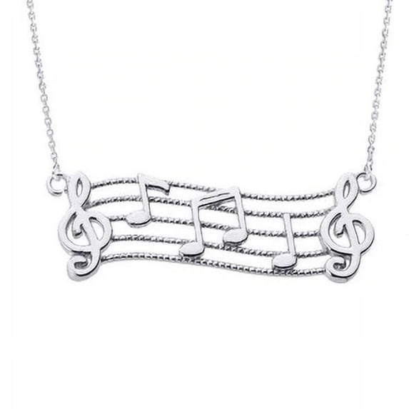 STERLING SILVER TREBLE CLEF WITH MUSICAL NOTES PENDANT NECKLACE - Pendant with 20" chain