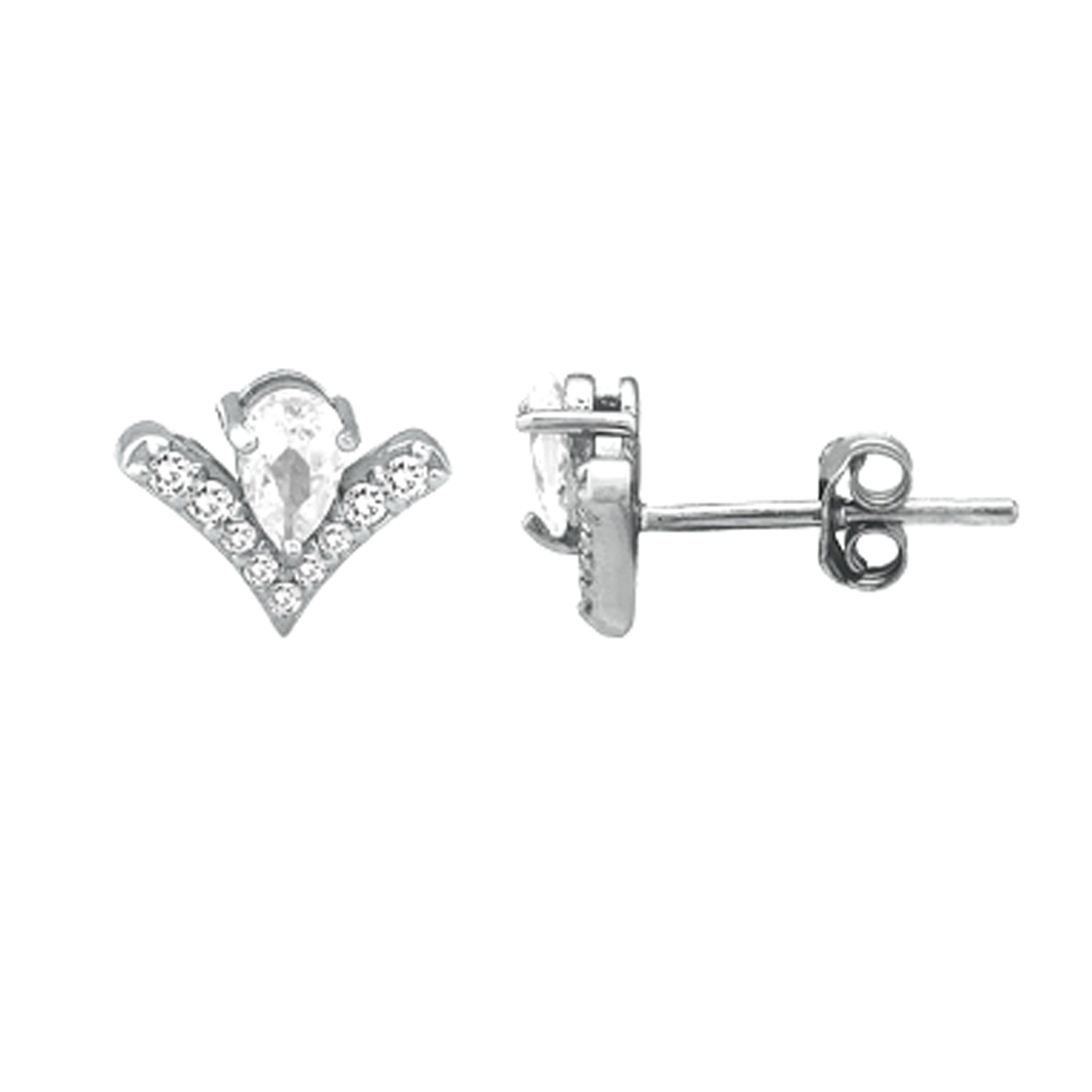 STERLING SILVER V CZ STUD EARRINGS