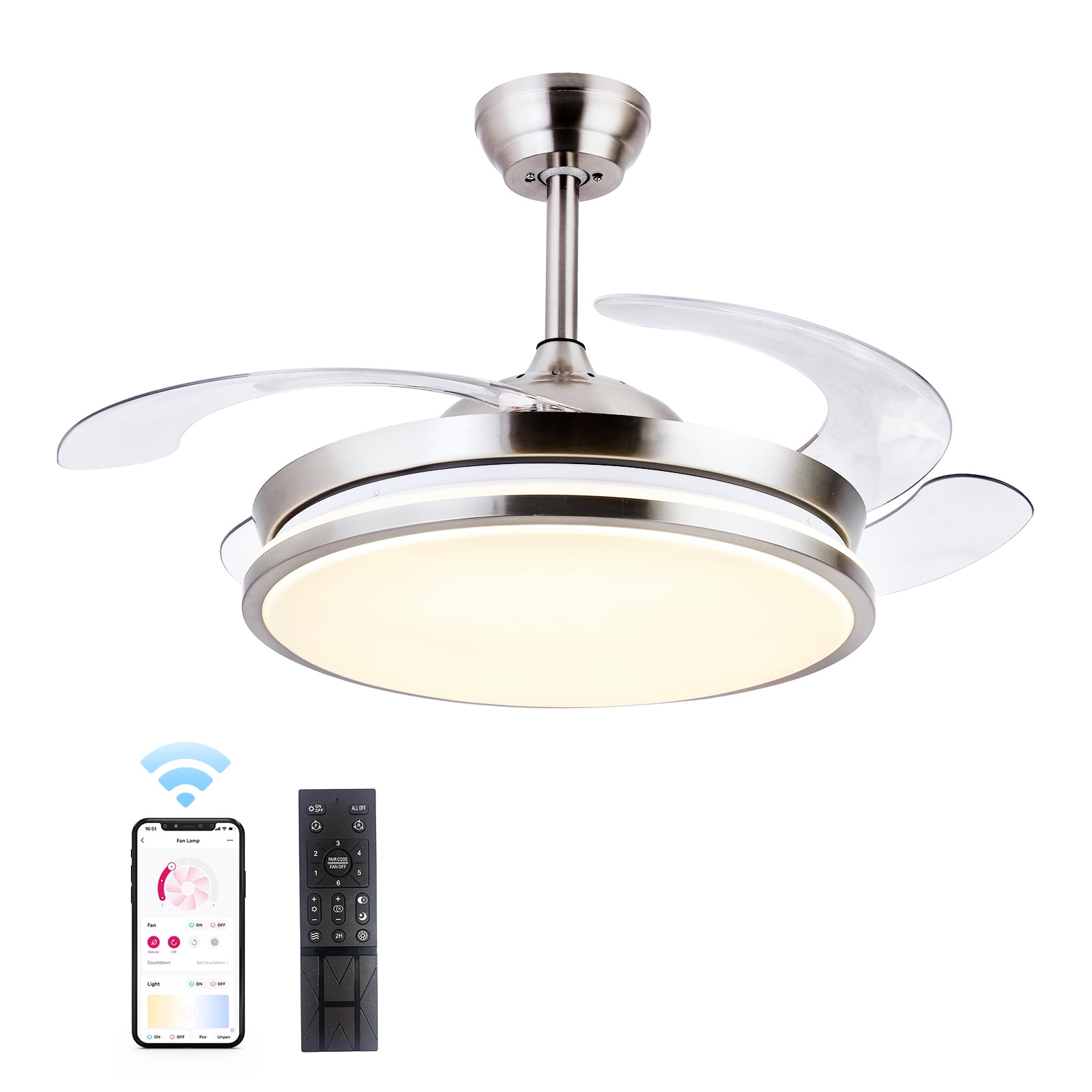 Modern LED Retractable Ceiling Fan with Remote Control