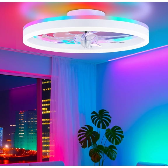 STERREN Ceiling Fans with Lights,20" Low Profile Ceiling Fan with Remote Control, Modern Flush Mount Ceiling Fan,White Fan Light for Bedroom, Living Room,Kitchen,Small LED Ceiling Light Fixture