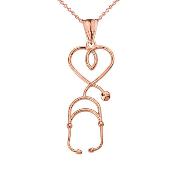 STETHOSCOPE HEART PENDANT NECKLACE IN ROSE GOLD