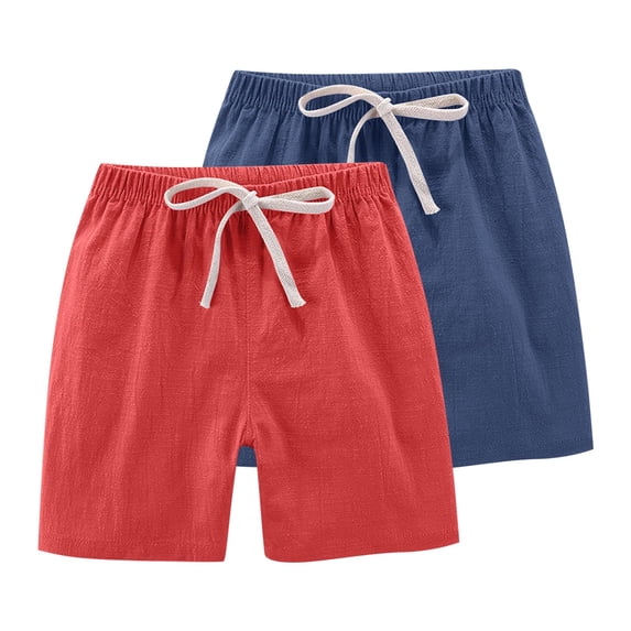 STETMN 2 Pcs Cotton Linen Shorts for Kids Elastic Waist Workout Shorts Casual Loose Pant for 2-13Y