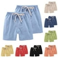thumbnail image 1 of STETMN 2 Pcs Cotton Linen Shorts for Kids Elastic Waist Workout Shorts Casual Loose Pant for 2-13Y, 1 of 7