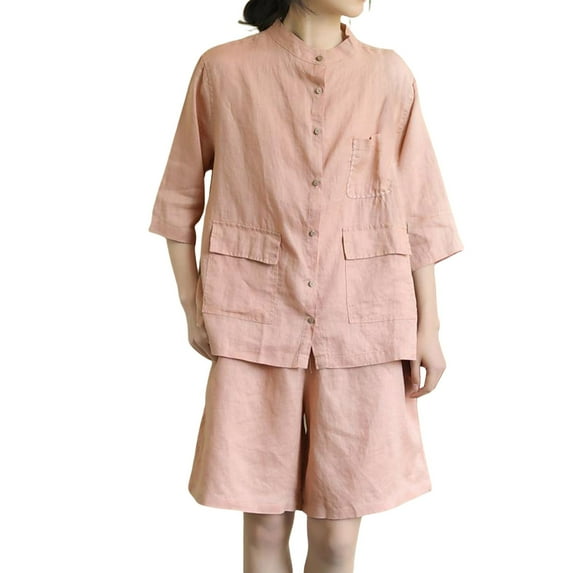 STETMN 2 Piece Summer Outfits for Women Button Down Short Sleeve Shirt with Shorts Casual Sets