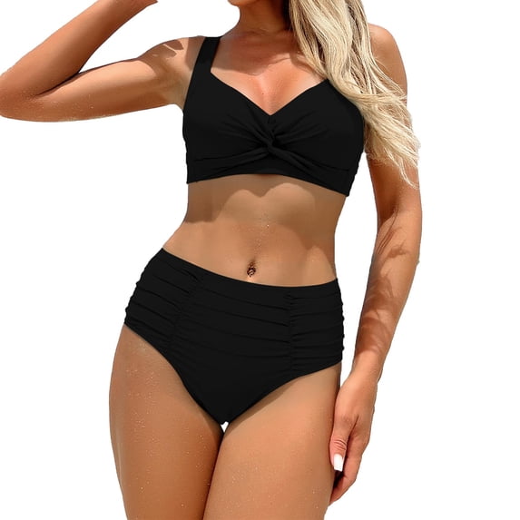 STETMN Bikini Swimsuit for Women V Neck Top Ruffle Swim Dress with Bottoms Summer Bathing Suit