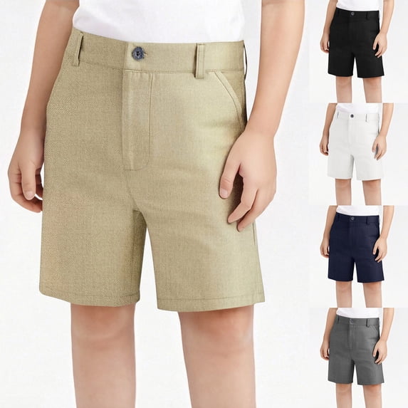 STETMN Boys Girls Uniform Shorts High Waist Flat Front Dress Short with Pockets for 3-16 Years