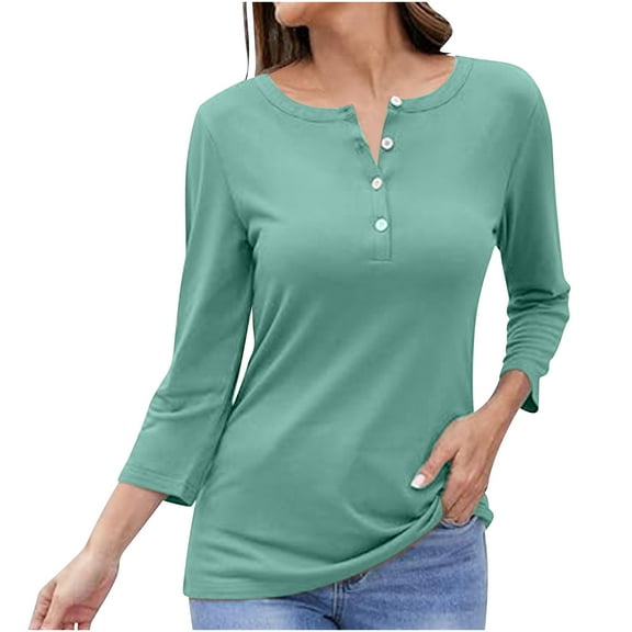 STETMN Button Down Round Neck Blouse for Women Fall Lightweight Long Sleeve Tops Casual Solid Office Shirt
