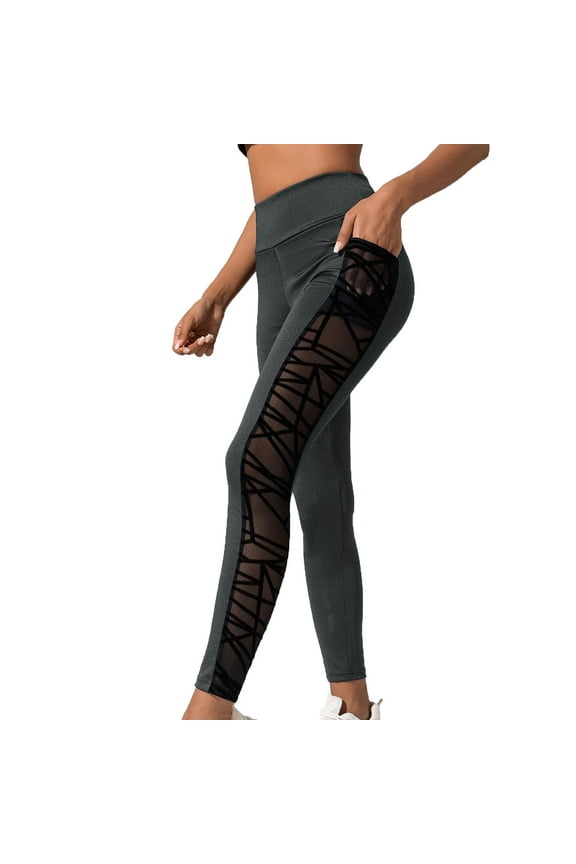 Casual Yoga Pant for Women High Waist Tummy Control Leggings Side Lace Patchwork Tights