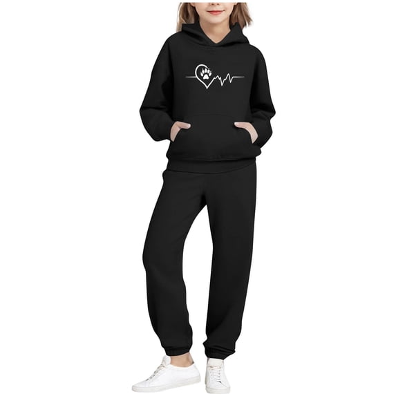 STETMN Childrens Cute Print Hoodie and Sweatpants Set 2 Piece Casual Baggy Tracksuit Outfit for Kids Boys Girls 2-14Y
