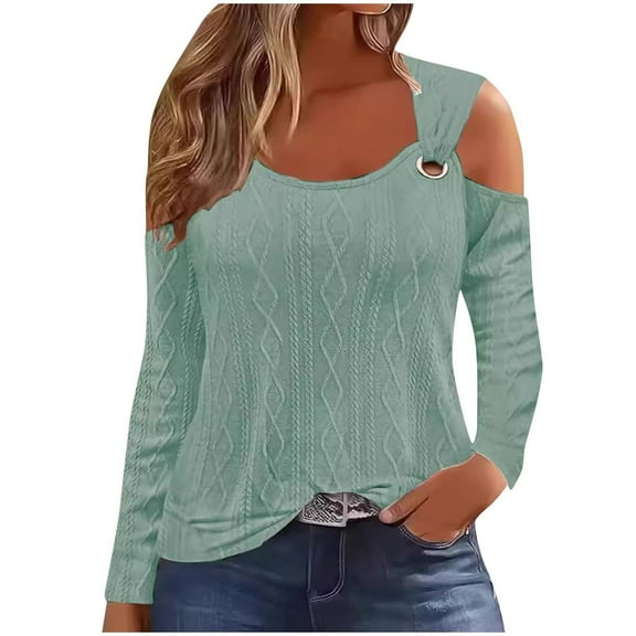 STETMN Cold Shoulder Tops for Women Casual Scoop Neck Textured T Shirts Fall Trendy Blouses
