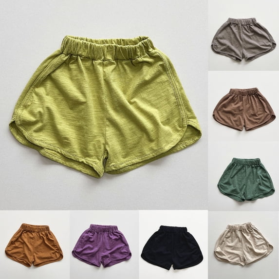 STETMN Cotton Shorts for Kids Elastic Waist Casual Pant Loose Solid Athletic Shorts for 2-10Y