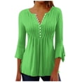 thumbnail image 1 of STETMN Cotton T Shirts Womens V Neck 3/4 Sleeve Button Down Tops Casual Loose Pleated Blouse, 1 of 5