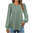 thumbnail image 1 of STETMN Crew Neck Blouses for Women Casual Puff Long Sleeve Tops Eyelet Loose Tunics Shirt, 1 of 7