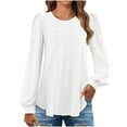 thumbnail image 1 of STETMN Crew Neck Blouses for Women Casual Puff Long Sleeve Tops Eyelet Loose Tunics Shirt, 1 of 7