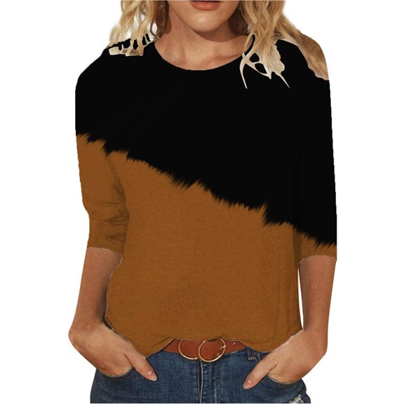 STETMN Crew Neck Top for Women Loose Fit Color Block Tops Casual Trendy Going Out Shirts