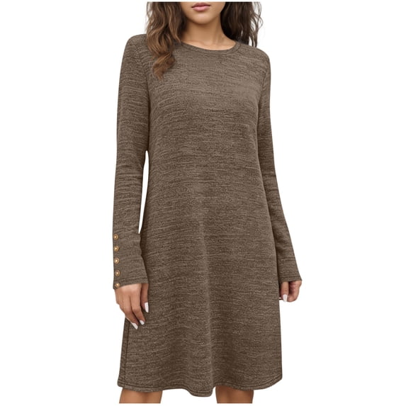 STETMN Crewneck Dress for Women A-line Solid Casual Midi Dresses Formal Loose Dress