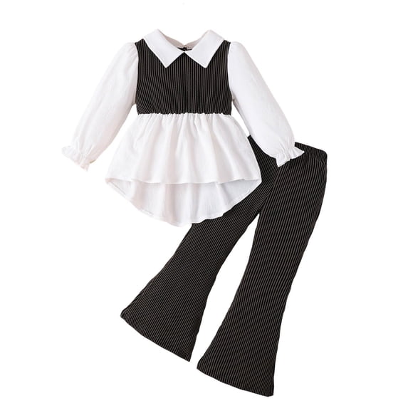 STETMN Cute Textured Sets for Little Girls Long Sleeve Ruffle Hem Shirt Baggy Flare Pant Outfits for Kids Aged 2-7Y