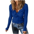 thumbnail image 1 of STETMN Deep V Neck Tops for Women Slim Knot Front T-Shirt Ribbed Knit Lightweight Trendy Shirts, 1 of 6