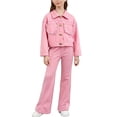 thumbnail image 1 of STETMN Girl's 2 Piece Casual Outfits Ripped Button Up Jacket Baggy Denim Pant Set for 3-13Y Kids, 1 of 6