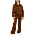 thumbnail image 1 of STETMN Girl's 2 Piece Casual Outfits Ripped Button Up Jacket Baggy Denim Pant Set for 3-13Y Kids, 1 of 6