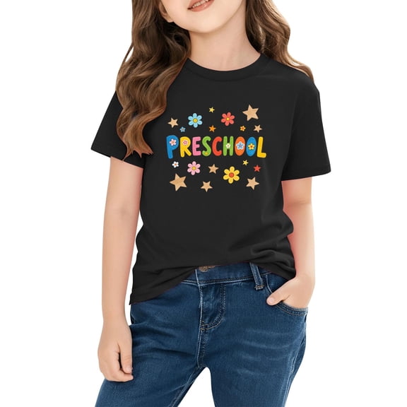STETMN Girls' Alphabet Print Shirt: Cute Short Sleeve Baggy Tee for Preschool & Back to School