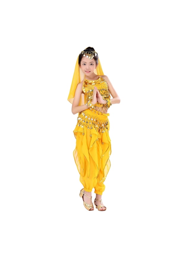 Girls Carnival Party Costume Set Belly Dance Crop Top Pleated Harem Pants Set for Dress for 5-13Y