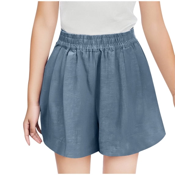 STETMN Girls Cotton Linen Shorts Elastic Waist Casual Shorts Summer Loose Beachwear Short for 8-15Y