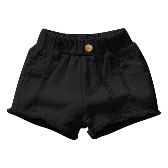 STETMN Girls Ripped Denim Shorts Elastic Waist Casual Jeans Solid Loose Cute Summer Shorts for 1-16Y
