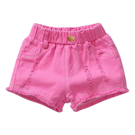 STETMN Girls Ripped Denim Shorts Elastic Waist Casual Jeans Solid Loose Cute Summer Shorts for 1-16Y