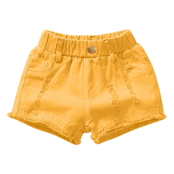 STETMN Girls Ripped Denim Shorts Elastic Waist Casual Jeans Solid Loose Cute Summer Shorts for 1-16Y