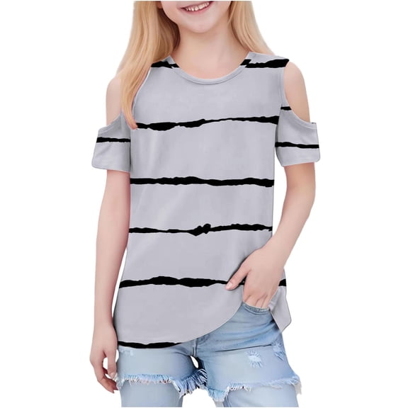 STETMN Girls' Short Sleeve Off-Shoulder Top: Cute Baggy & Breathable Summer Tee for Casual Wear