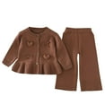 thumbnail image 1 of STETMN Girls Winter Warm Outfit Knit Ruffle Hem Sweater Flared Pants Set Cozy Comfy 2in1 Loungewear Cute Sets, 1 of 8