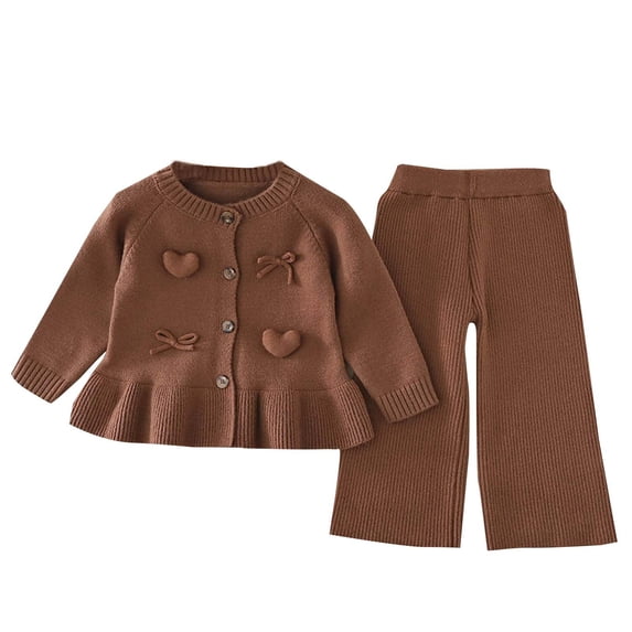 STETMN Girls Winter Warm Outfit Knit Ruffle Hem Sweater Flared Pants Set Cozy Comfy 2in1 Loungewear Cute Sets
