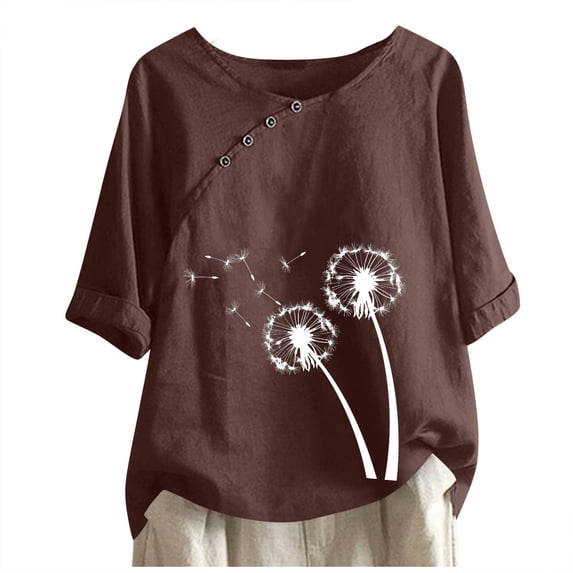 STETMN Half Sleeve Top for Women Cotton Linen Casual T-shirt Lightweight Round Neck Tee