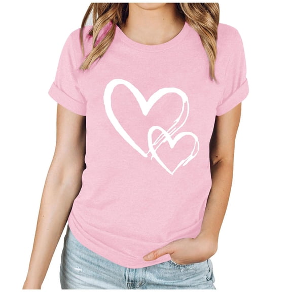 STETMN Heart Valentine Graphic Tee - Women's Cute Love Print Short Sleeve Crewneck Casual Lightweight Top