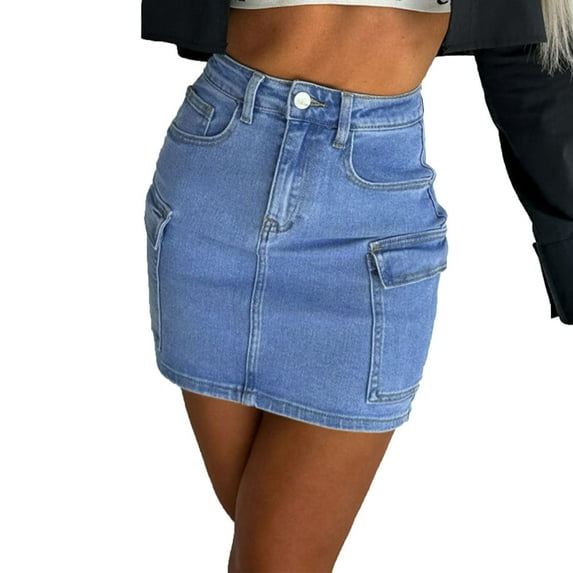 STETMN High Stretchy Mini Skort Skirt for Women,Low Waist Denim Skort Shorts with Pockets