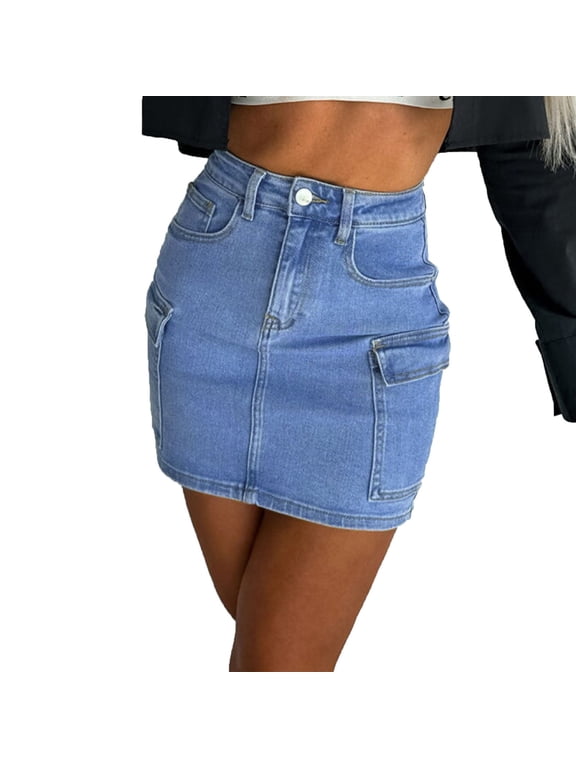 High Stretchy Mini Skort Skirt for Women,Low Waist Denim Skort Shorts with Pockets