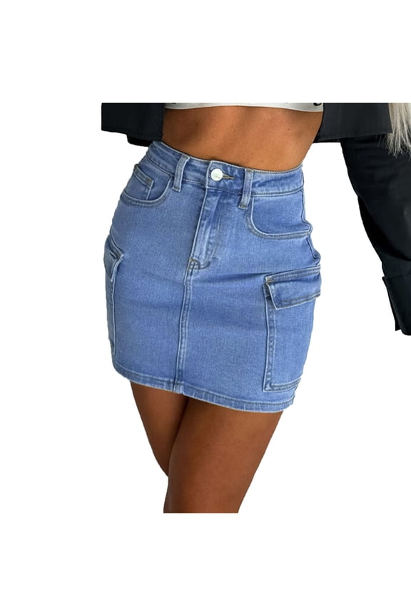 High Stretchy Mini Skort Skirt for Women,Low Waist Denim Skort Shorts with Pockets