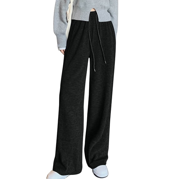 STETMN High Waisted Pants for Women Casual Solid Soft Trousers Drawstring Knit Loose Pants