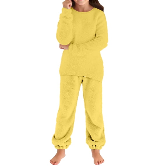 STETMN Kids Girls Two Piece Warm Outfit Polar Fleece Sweatshirt Baggy Sweatpants Soft Comfy Lounge Set