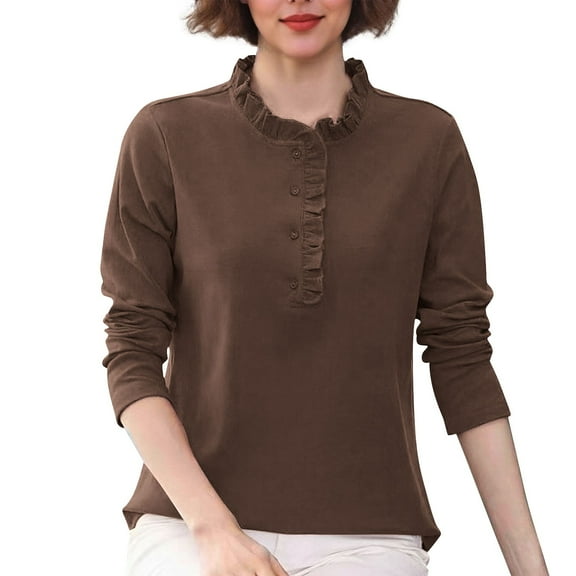 STETMN Layer Tops for Women Long Sleeve Crew Neck Tee Lettuce Trim Casual Spring Shirt Basic Soft Top