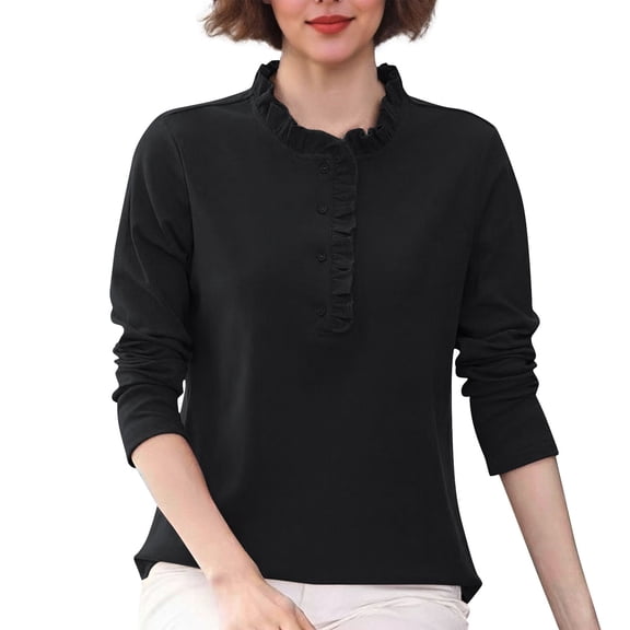 STETMN Layer Tops for Women Long Sleeve Crew Neck Tee Lettuce Trim Casual Spring Shirt Basic Soft Top