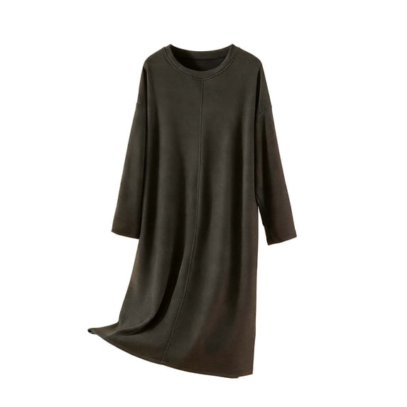 STETMN Long Sleeve Nightshirt for Women V Neck Soft Nightgown Comfy Loungewear Knee Length Dress