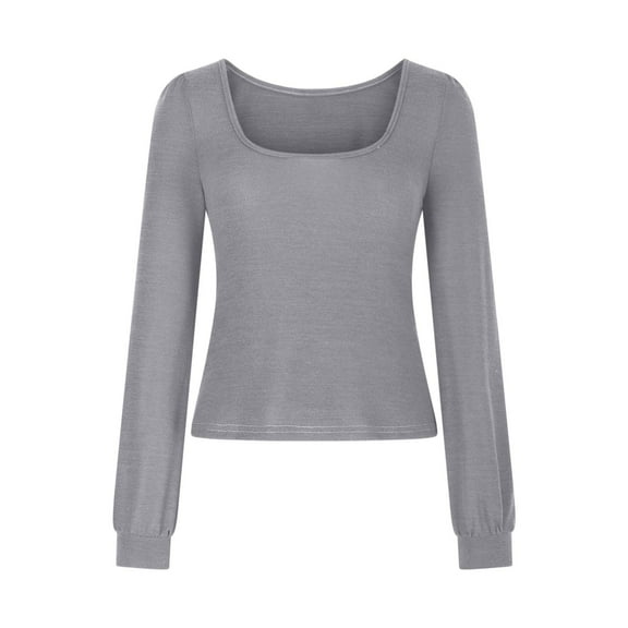 STETMN Long Sleeve Shirts for Women Square Neck Slim Fit Top Fall Trendy Basic Plain T-shirts