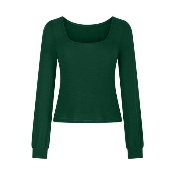 STETMN Long Sleeve Shirts for Women Square Neck Slim Fit Top Fall Trendy Basic Plain T-shirts