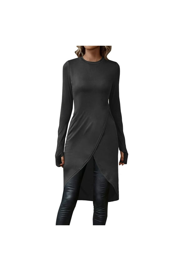 Long Sleeve Top for Women Criss Cross Asymmetrical Hem T Shirts Casual Dressy Pullover Tees