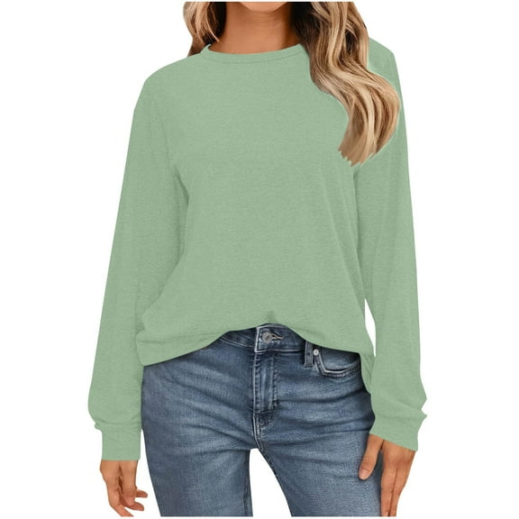 STETMN Long Sleeve Tops for Women Loose Crewneck Shirts Casual Fall Basic Pullover Tee