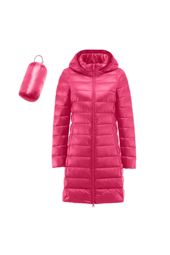 Long down Coats for Women Zip Up Hooded Jacket Packable Quilted down Jackets